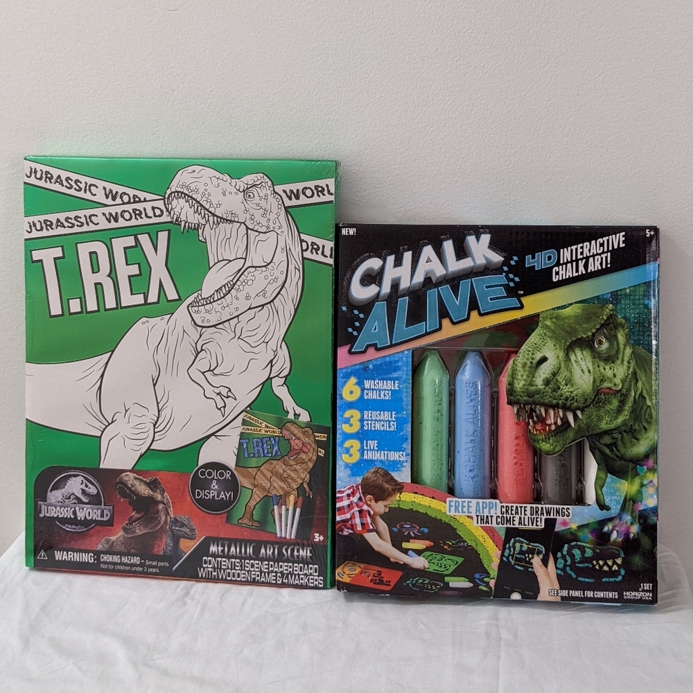 Dinosaur Jurassic World Kids Activity Set Bundle, Chalk Art & Metallic Art Scene